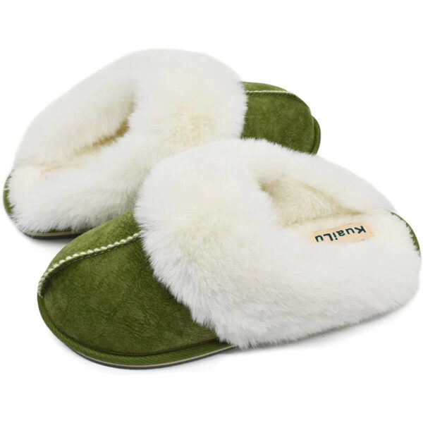 kuailu-womens-faux-fur-memory-foam-scuff-slippers